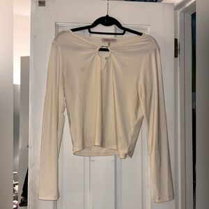 BCBGeneration Cream Tie Front Crop Blouse